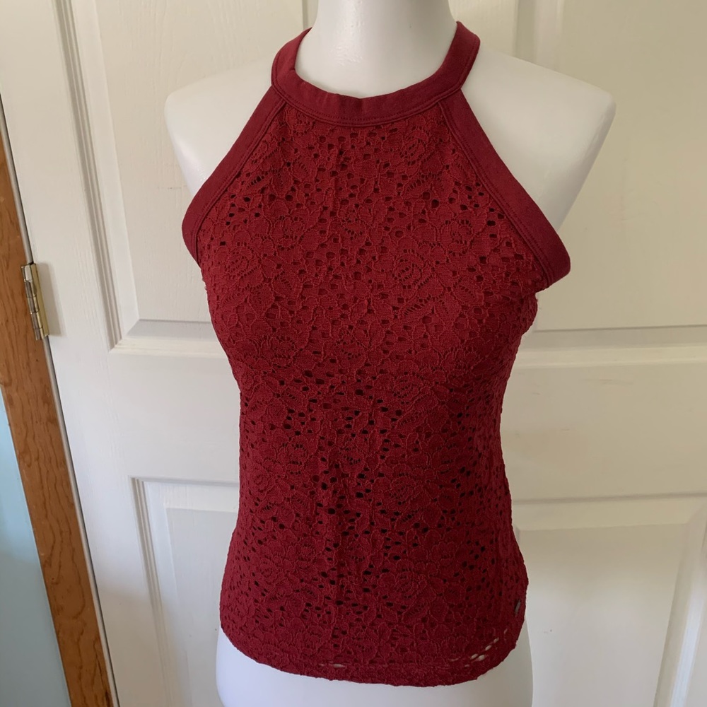 Hollister size S Small lace halter burgundy top